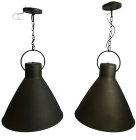 Pair of Large Modernist Iron Pendant Lights