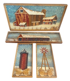 Four Piece Folk Art Barn Wall Art