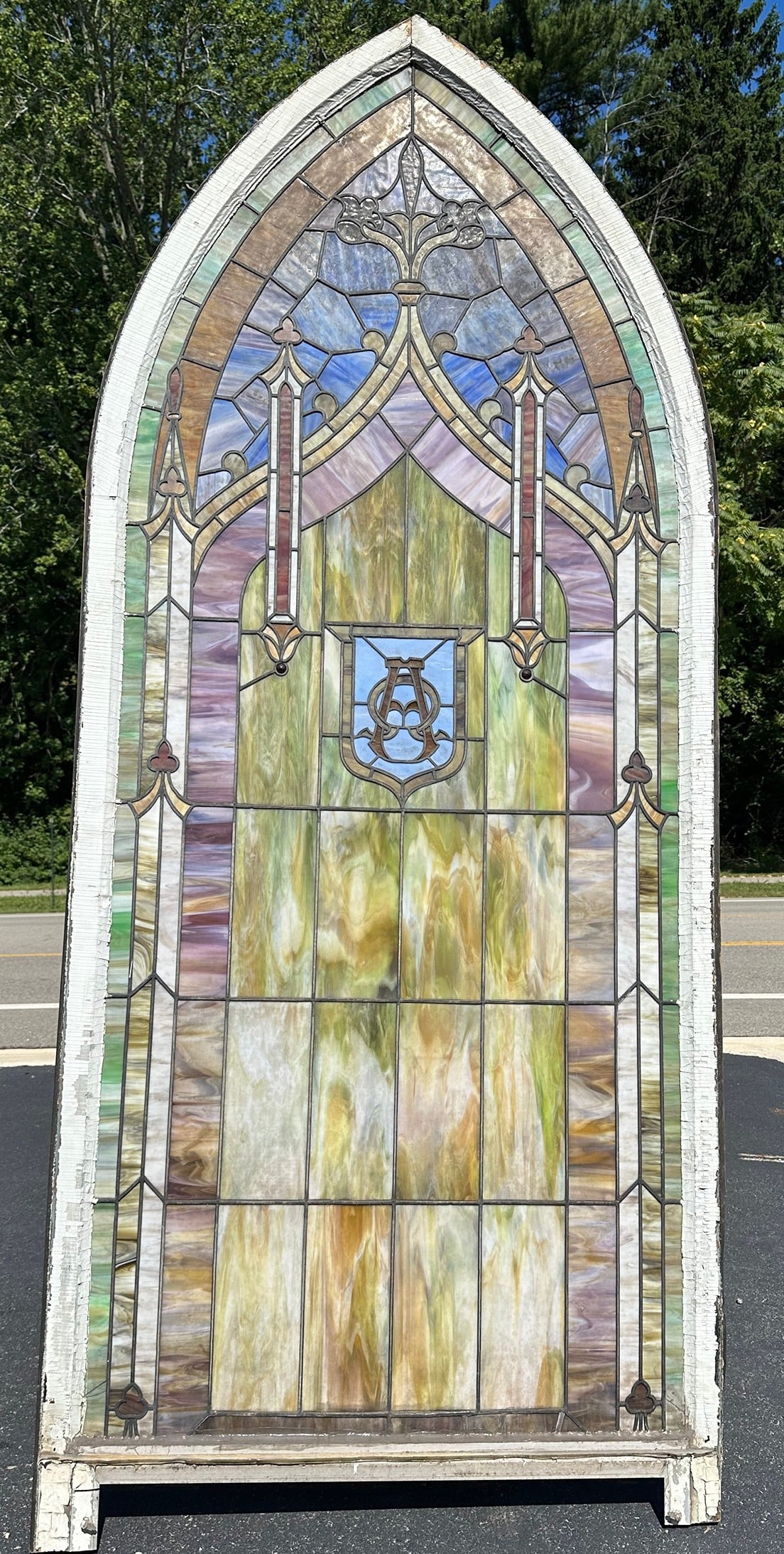 Large Antique Leaded & Stained Glass Window (1 of 7)