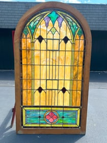 Large Antique Leaded & Stained Glass Window