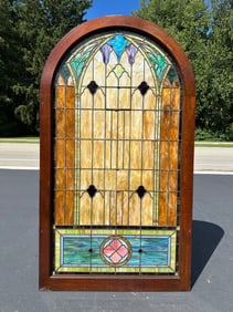 Large Antique Leaded & Stained Glass Window