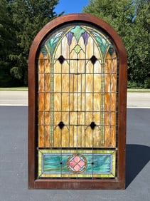 Large Antique Leaded & Stained Glass Window