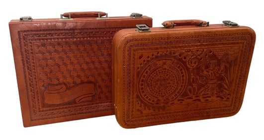 Set of Vintage Hand Tooled Mexican Leather Briefcases