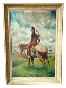 Monumental Native American Oil on Canvas, 1944