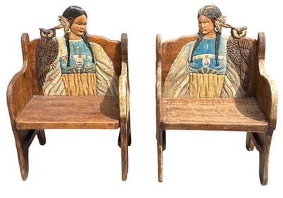 A Set of Carved Native American Folk Art Chairs