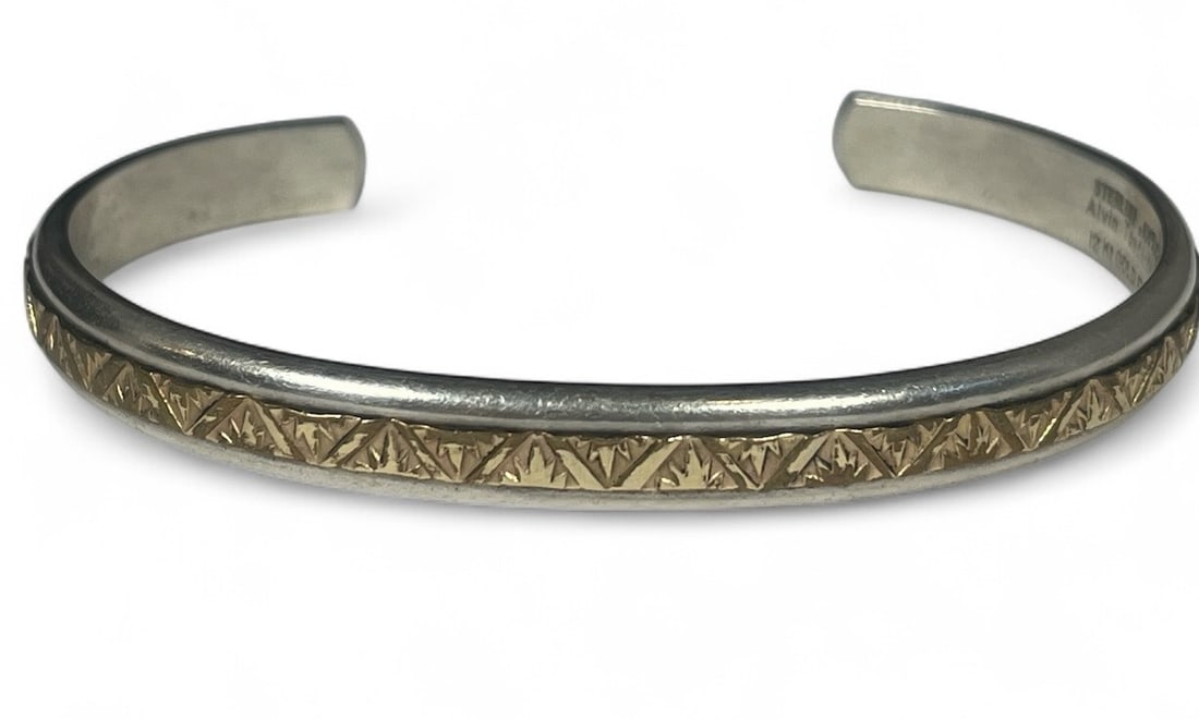 An ALVIN TODACHEENE Sterling Silver & 12k Gold Cuff Bracelet (1 of 4)