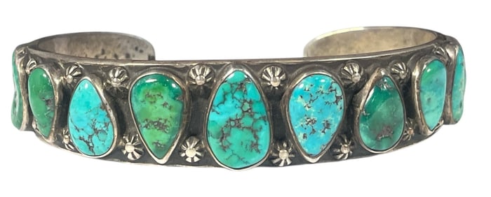 A Substantial Sterling Silver Turquoise Native American Cuff Bracelet