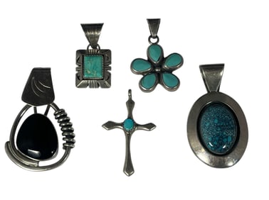 A Collection of Sterling Silver, Turquoise, & Onyx Necklace Pendants, BRUCE WOOD