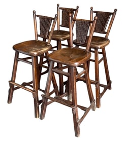 OLD HICKORY Bar Stools, Set of Four