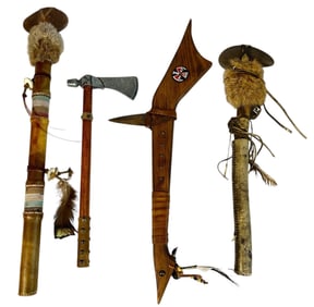 Collection of Native American Reproduction Tomahawks & War Club