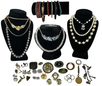 Large Collection of Vintage Costume Jewelry, Some Sterling Silver