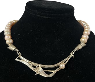 Art Modern Sterling Silver & Pearl Necklace