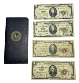 Four Brown Seal 1929 Series $20 US Federal Reserve Bank Bills