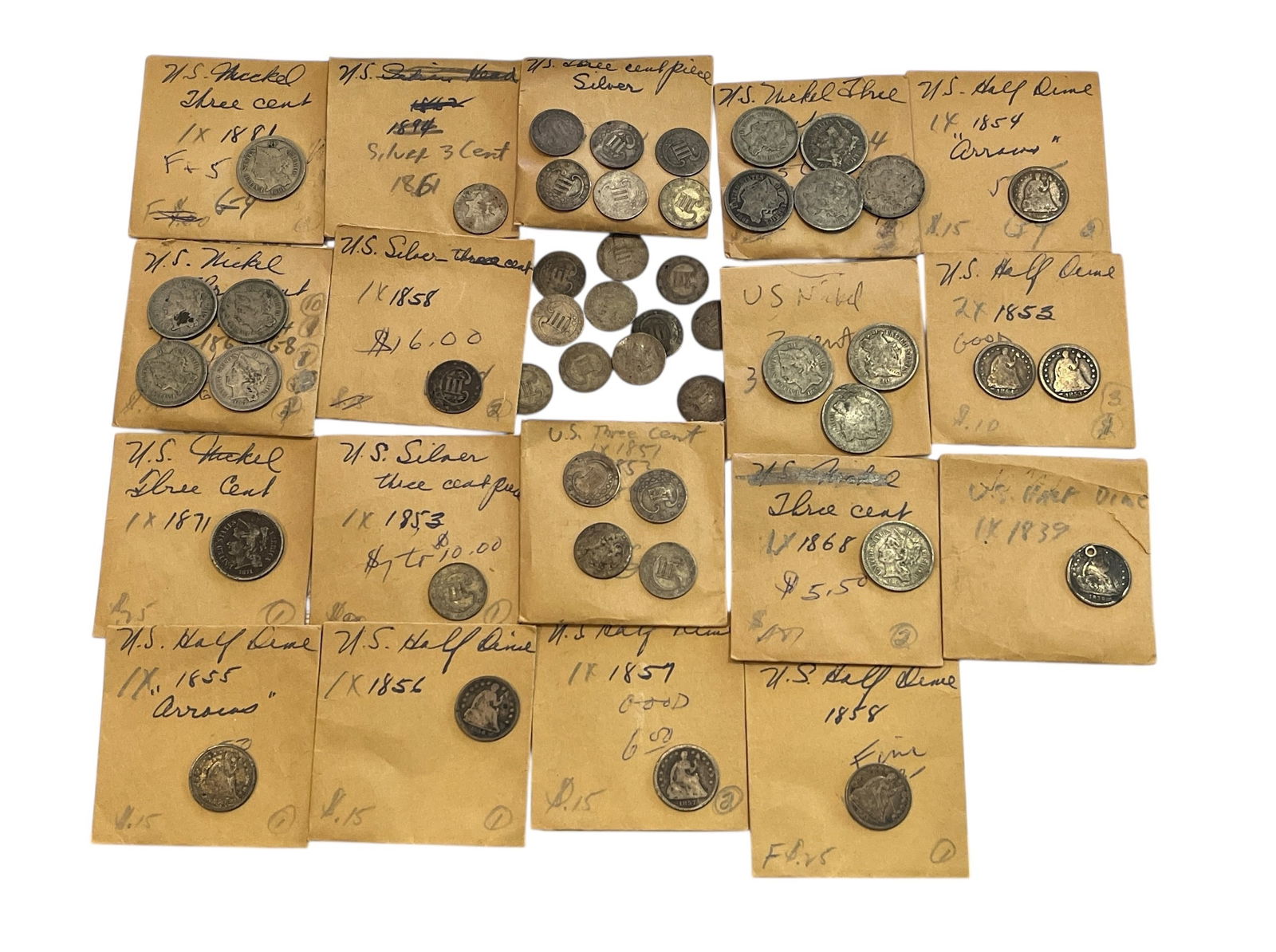 Collection Three Cent Silver, Nickel & U.S. Half Dollar Coins (1 of 2)