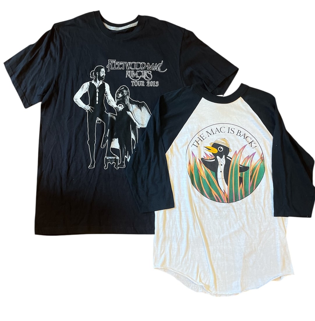 Vintage FLEETWOOD MAC Concert T Shirts: Includes a 1987 Fleetwood Mac Tour tee and a 2013 Rumors Tour Tee. They are both XL but the 1987 would fit like a S/M