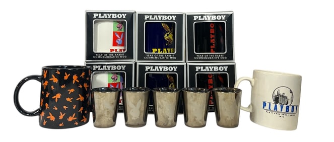 A Collection of 1989-2000 Playboy Commemorative Mugs & Shot Glasses