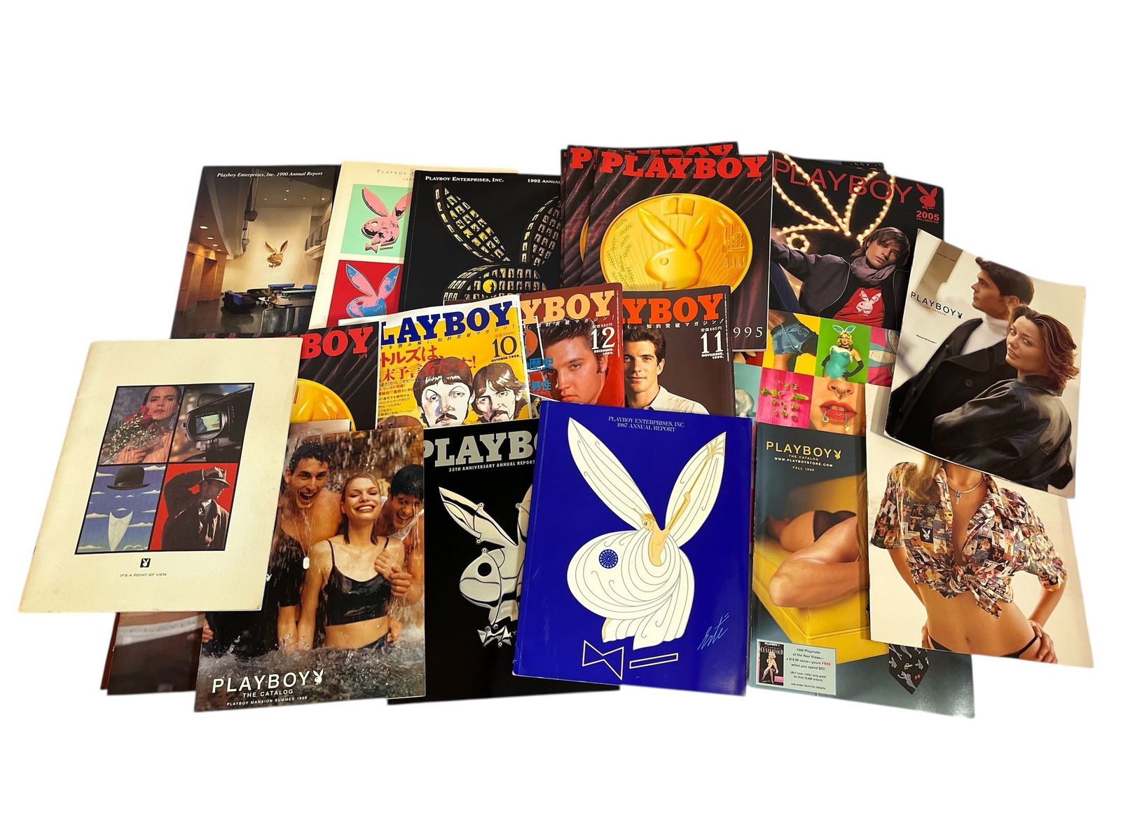 Collection PLAYBOY MAGAZINE Catalogs, Annual Reports, & International Magazines: Includes various Catalogs from 1999, Annual Reports including 1987 Erte Playboy Annual Report, The 35th Anniversary Annual Report 1989, 1990,1991 Annual Report with Andy Warhol cover, 1992. "The Hoppe