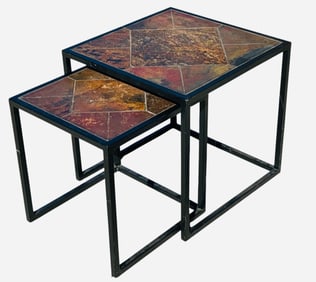 Mid Century Brutalist Slate Top Nesting Tables