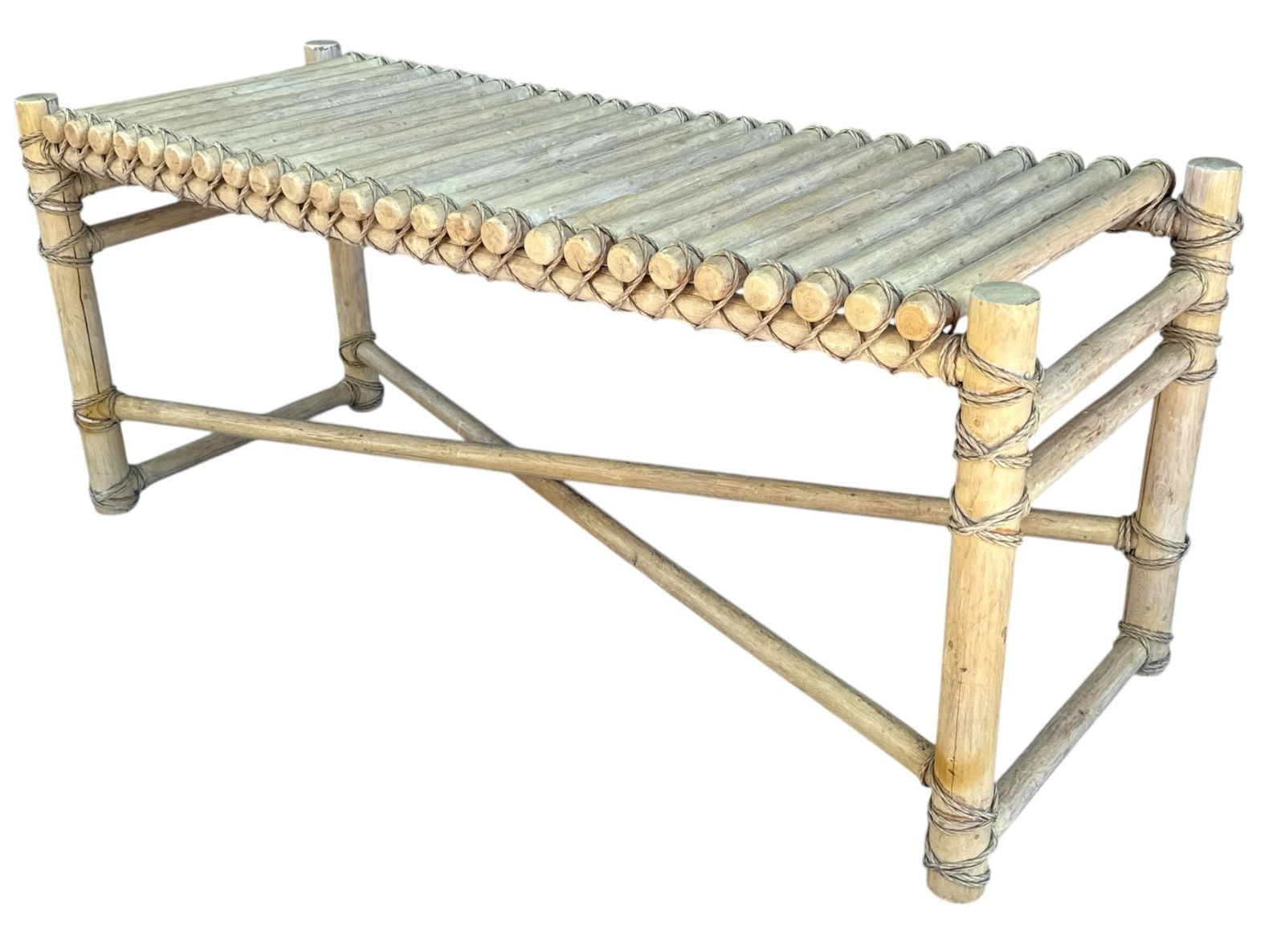Vintage Bamboo "Xylophone" Table: 31.5" H x 73" W x 27.5" D.