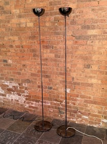 A Pair of ROBERT SONNEMAN Smoked Chrome "Torchiere" Floor Lamps