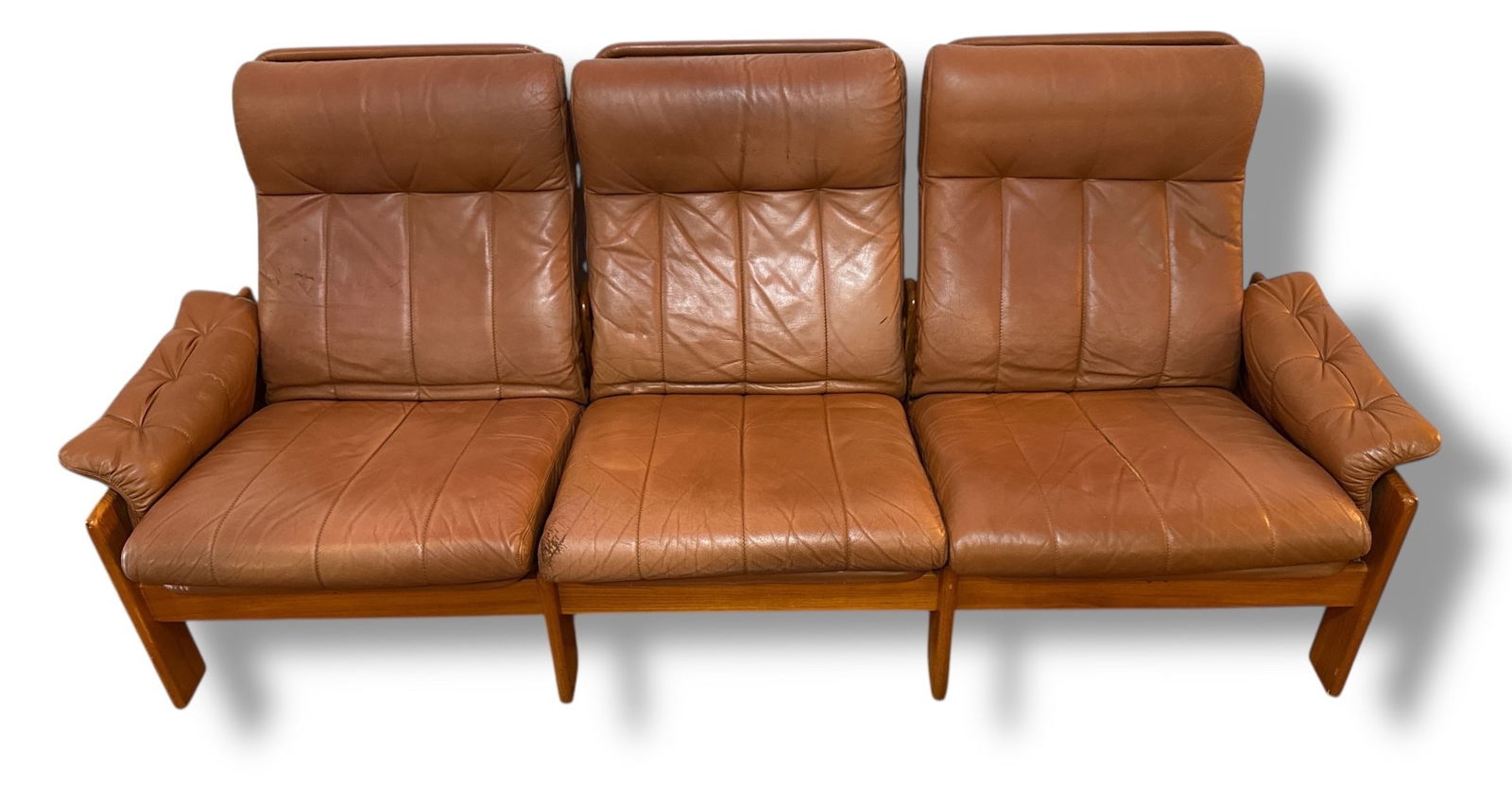 A SVEN ELLEKAER for SKIPPER MOBLER Brown Leather Three Seat Sofa (1 of 8)