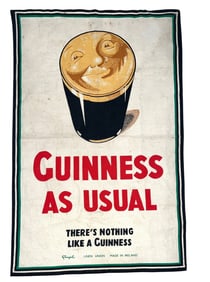 Vintage "Guinness As Usual" Fingal Linen Advertisement Sign