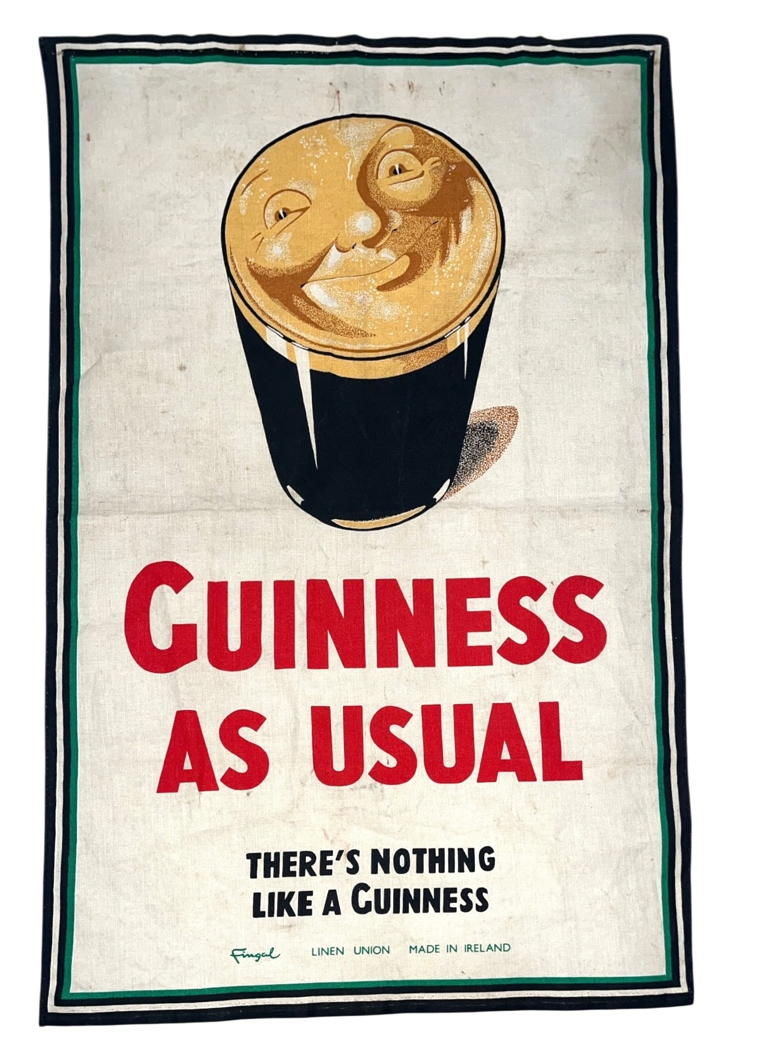 Vintage "Guinness As Usual" Fingal Linen Advertising Sign (1 of 3)