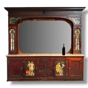 Early 20th C. Marble & Stained Glass Tavern Back Bar