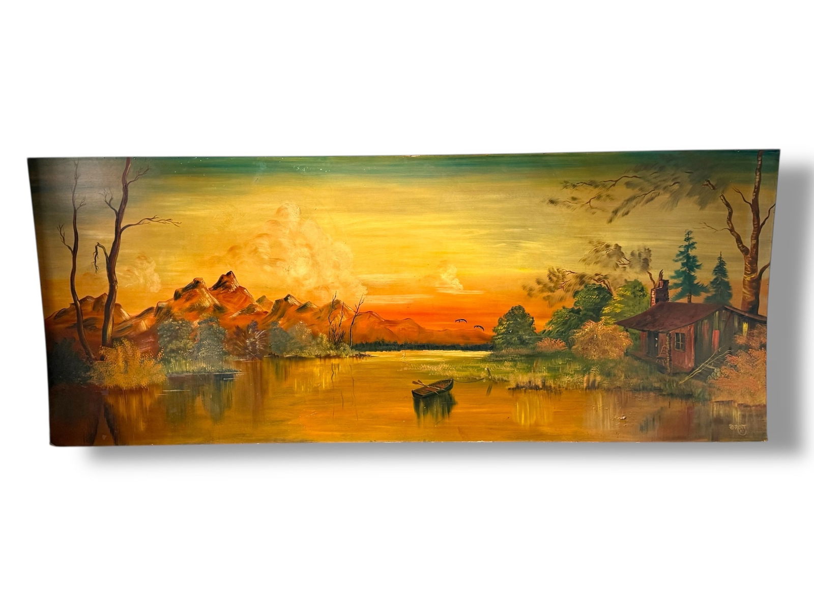 Wall Sized 1957 Folk Art Log Cabin Mural Painting (1 of 8)