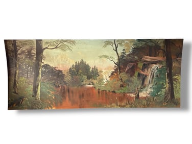 Wall Sized 1957 Folk Art Fishing Mural Painting