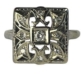A 14k Gold and Diamond Art Deco Ring