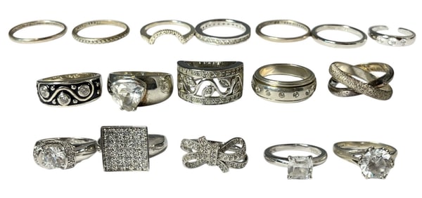 Collection of Sterling Silver and Rhinestone Rings and Eternity Bands