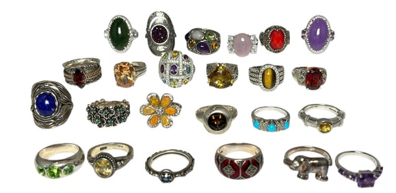Large Collection Sterling Silver and Gemstone Rings