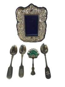 Collection Antique Sterling Silver Spoons and Picture Frame, GORHAM
