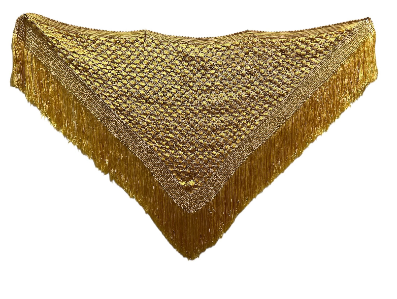 Vintage Golden Silk Shawl: Measures 40.5" x 62".