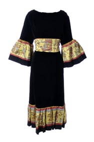 Vintage 1950's Black Velvet Aztec Novelty Dress