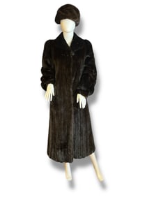 A Vintage Full Length Mink Fur Coat and Hat