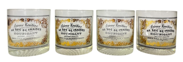 French Art Deco Style HOUBIGANT Advertisement Whiskey Glasses, Set of Four