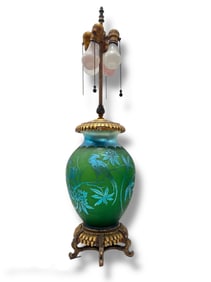 A STEUBEN Peacock Glass Lamp