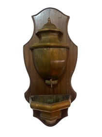 19th C. Brass and Wood Wall Lavabo