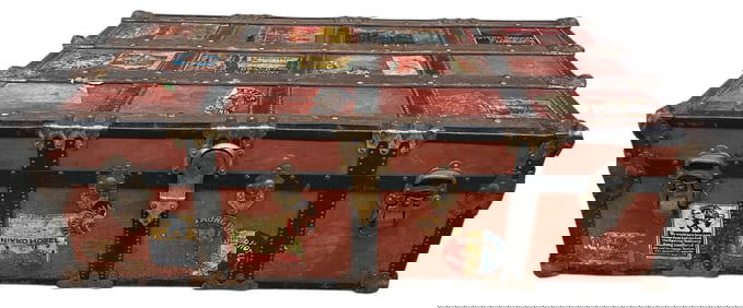 Antique Travel Trunk with World Stickers