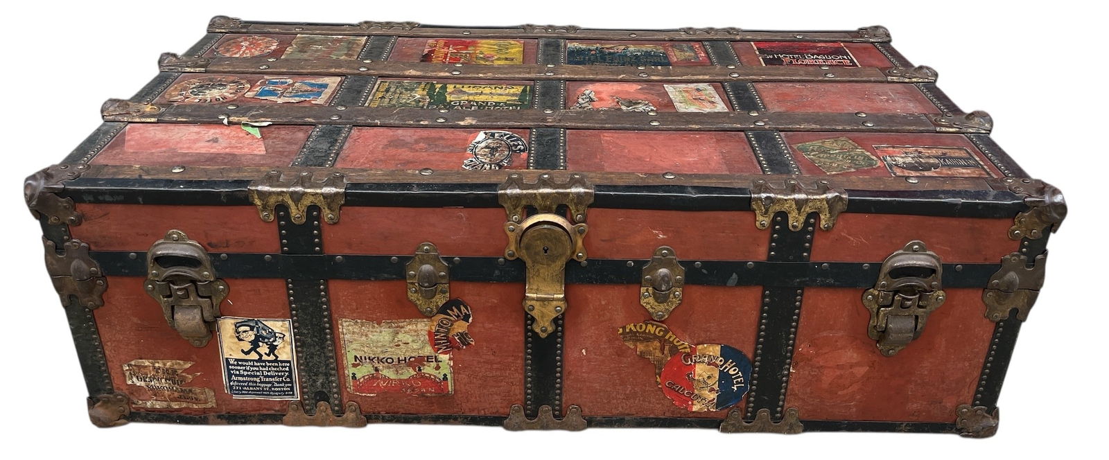 Antique Travel Trunk with World Stickers (1 of 9)