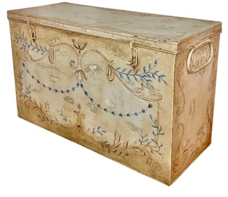 Vintage French Painted Metal Travel Trunk