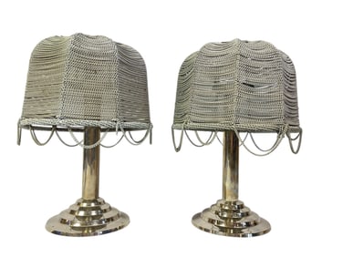 Art Deco Chainmail Shade Candle Holders, Pair