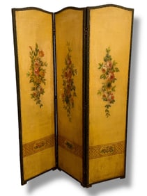 Antique French LOUIS XVI Style Hand Painted Three-Panel Dressing Screen Circa 1920's