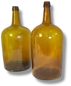 Large Amber Glass Demijohn Bottles, Near Pair