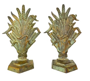 Vintage Art Nouveau Wheat Sheaf Cast Metal Bookends