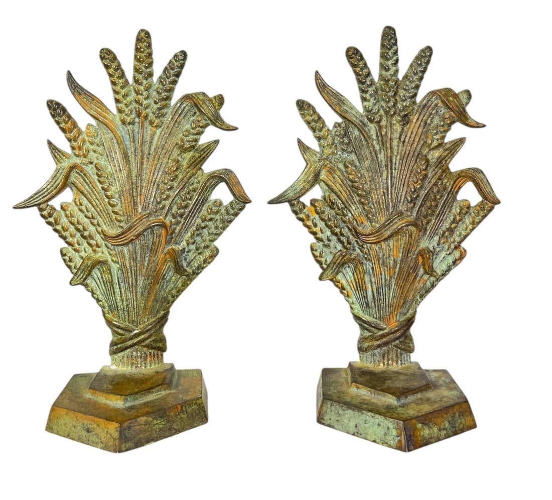 Vintage Art Nouveau Wheat Sheaf Cast Metal Bookends (1 of 3)