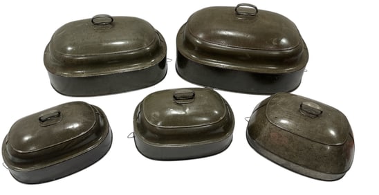 Set of Five Early French Tin Food Covers