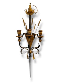Substantial Italian Wheat Sheaf & Sword Motif Gilt Sconce
